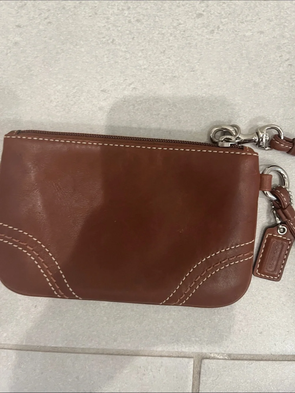 Coach Chestnut Leather Wristlet Pouch